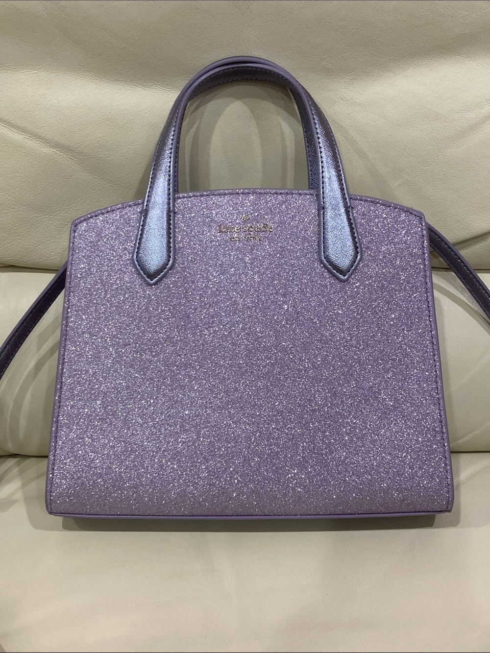 Kate Spade Lilac Frost Purple Tinsel Glitter Fabric Sparkle Satchel Purse Bag - Picture 3 of 15